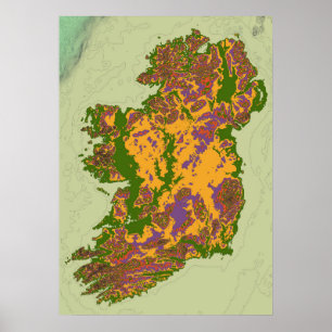 Poster Carte topographique de l'Irlande