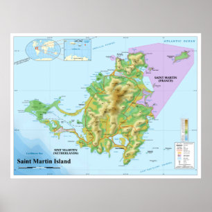 Poster Carte topographique d'île des Caraïbes de St