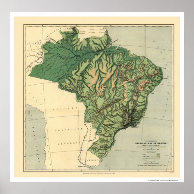 Poster Carte topographique du Brésil par puits 1886 (Devant)