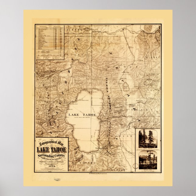 Poster Carte topographique du lac Tahoe (1874) (Devant)