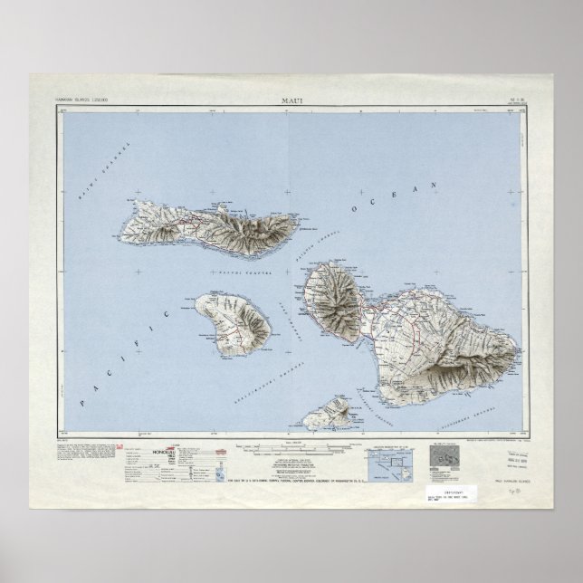 Poster Carte topographique vintage Maui Hawaii (Devant)