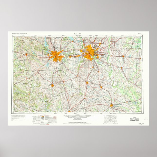Poster Carte topologique de Dallas Ft Worth (Devant)