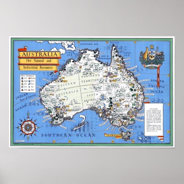 Poster Carte touristique australienne (Devant)