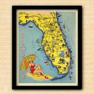 Poster Carte touristique de Floride vintage 1947