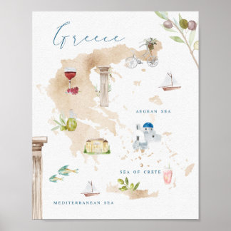 Poster Carte touristique des sites grecs