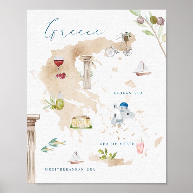 Poster Carte touristique des sites grecs (Devant)