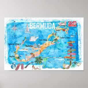 Poster Carte touristique préférée de l'île des Bermudes