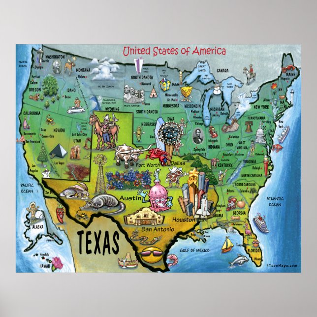 Poster Carte TX USA (Devant)