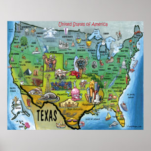 Poster Carte TX USA