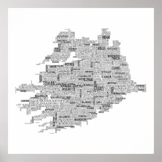 Poster Carte typographique noire de Munster, Irlande