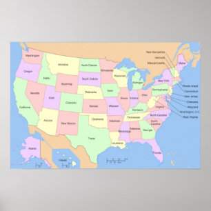 Poster Carte US États-Unis