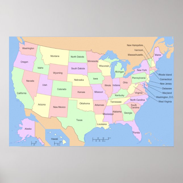 Poster Carte US États-Unis (Devant)
