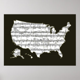 Poster carte usa music notes