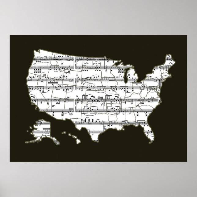 Poster carte usa music notes (Devant)