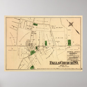 Poster Carte VA de vintage Falls Church (1879)