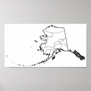 Poster Carte vide d'ensemble de villes de l'Alaska