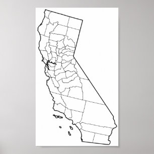 Poster Carte vide d'ensemble des comtés de la Californie