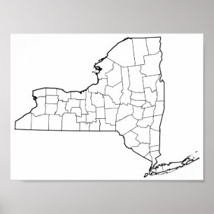 Poster Carte vide d'ensemble des comtés de New York
