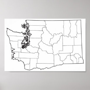 Poster Carte vide d'ensemble des comtés de Washington