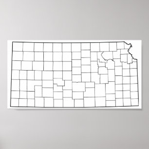 Poster Carte vide d'ensemble des comtés du Kansas