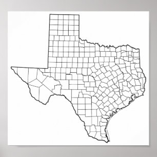 Poster Carte vide d'ensemble des comtés du Texas