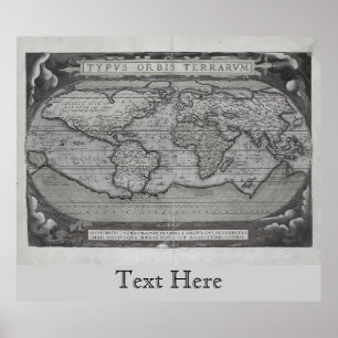 Poster Carte Vieux Monde Noir Et Blanc Typus Orbis Terrar