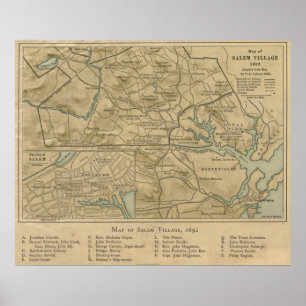 Poster Carte vintage 1692 de Salem MA (1866)