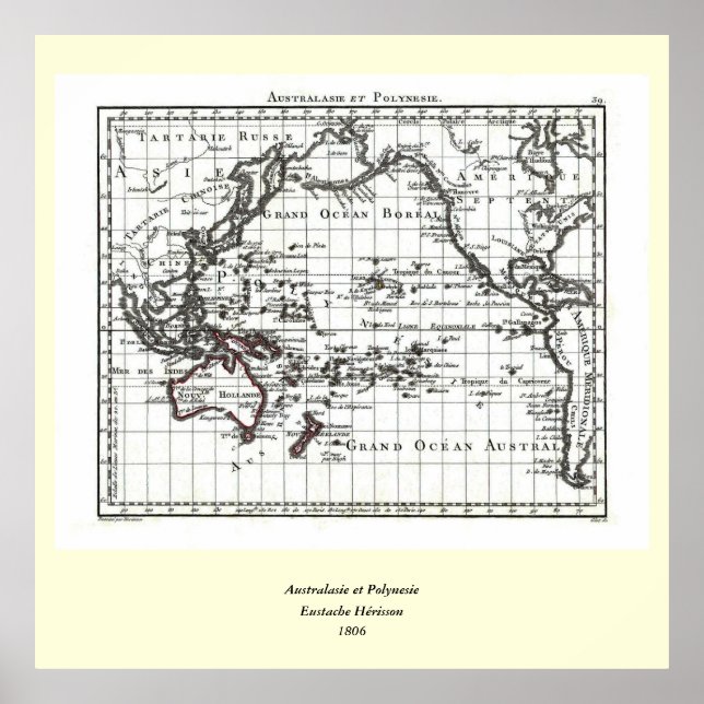 Poster Carte vintage 1806 - Australasie et Polynésie (Devant)