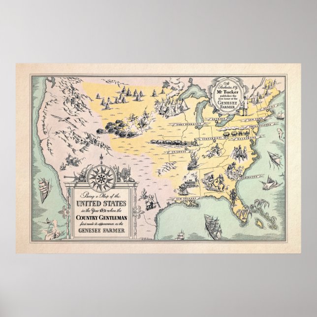 Poster Carte vintage 1831 USA (Devant)