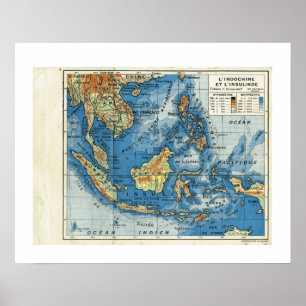 Poster Carte vintage, 1920, Français, L'IndoChine et