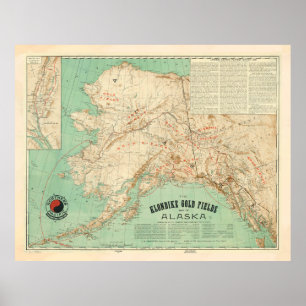 Poster Carte vintage Alaska Gold Fields (1898)