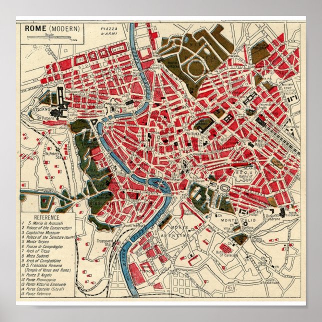 Poster Carte Vintage antique de Rome (Devant)