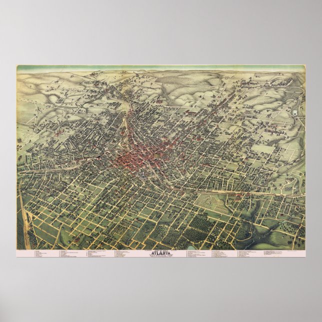 Poster Carte vintage Atlanta, 1882, réplique (Devant)