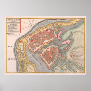 Poster Carte vintage Carthagène Colombie (1766)