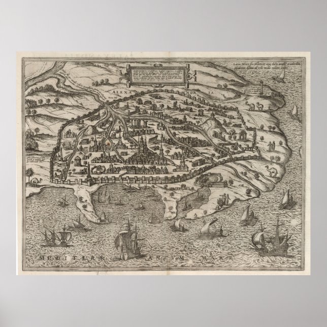Poster Carte vintage d'Alexandrie Egypte (1575) (Devant)