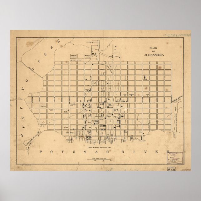 Poster Carte vintage d'Alexandrie Virginie (1862) (Devant)