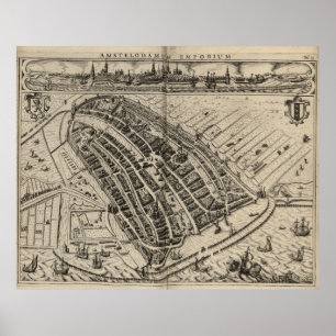 Poster Carte vintage d'Amsterdam (1614)