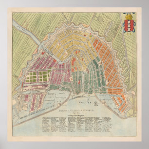 Poster Carte Vintage d'Amsterdam (1835)