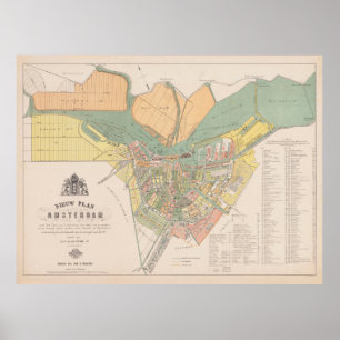 Poster Carte vintage d'Amsterdam (1880)