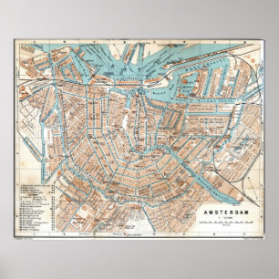 Poster Carte vintage d'Amsterdam (1905)