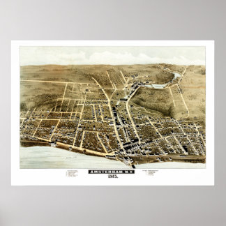 Poster Carte vintage d'Amsterdam, NY en 1875