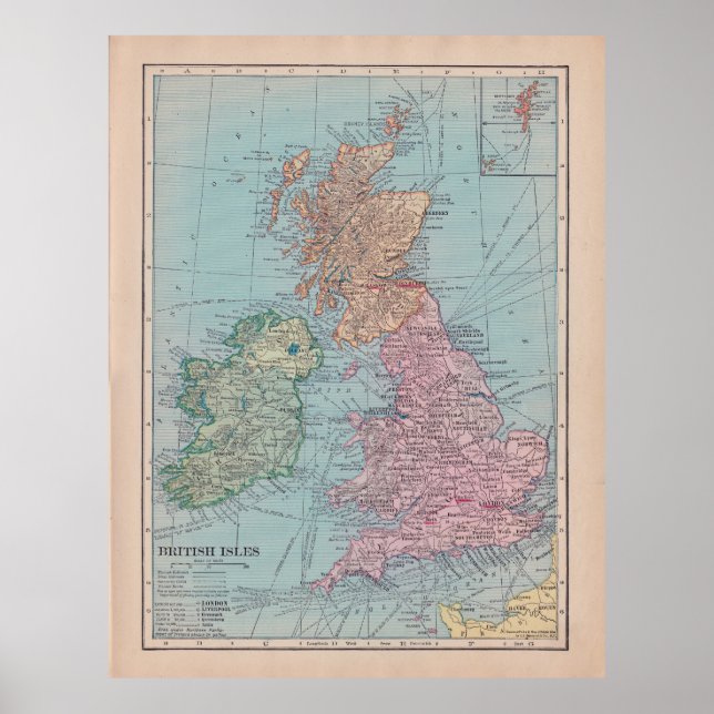 Poster Carte vintage d'Angleterre (Devant)