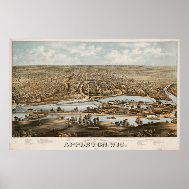 Poster Carte vintage d'Appleton WI (1874) (Devant)
