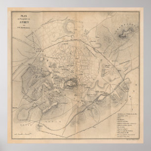 Poster Carte vintage d'Athènes Grèce (1841)