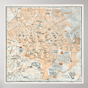 Poster Carte vintage d'Athènes Grèce (1890)