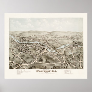 Poster Carte vintage de à l'ouest, Île de Rhode à partir