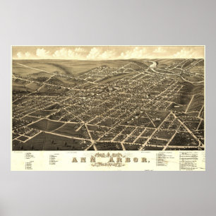 Poster Carte vintage de Ann Arbor Michigan (1880)