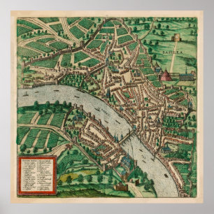 Poster Carte vintage de Bâle Suisse (1572)