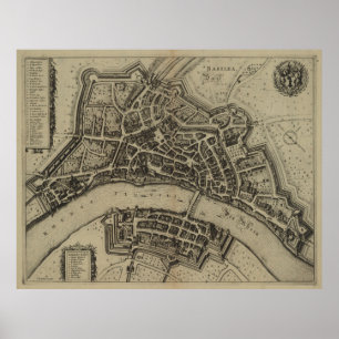Poster Carte vintage de Bâle Suisse (1657)