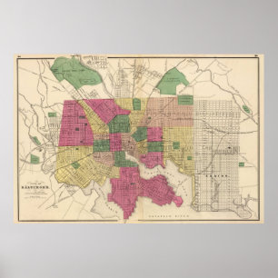 Poster Carte vintage de Baltimore (1873)